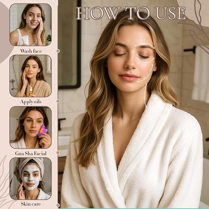Nuanchu Stainless Steel Gua Sha Facial Tool, Metal Gua Sha for Lymphatic Drainage, Guasha Face Sculpting Double Chin Reduce with Pouch Mother Day Self Care Gift(Rainbow)