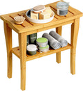 Greenual Bamboo Shower Bench 2-Tier Spa Shower Stool for Inside Shower with Storage Shelf and Non-Slip Feet Shower Chair Seat Organizer for Bathroom or Living Room