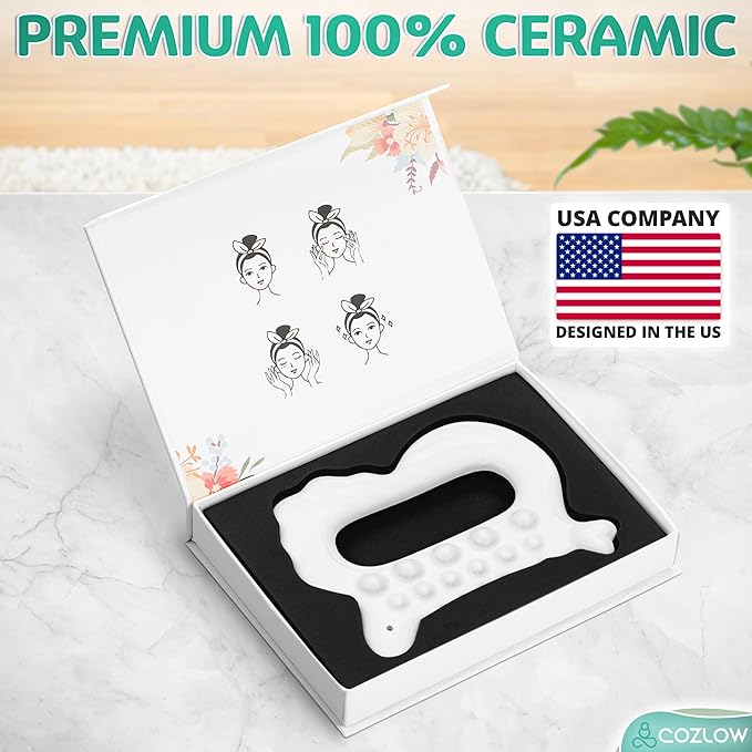 COZLOW Ceramic Gua Sha Massage Tool for Face & Body - Premium Muscle Scraping Tool for Lymphatic Drainage & Fascia Massage - Trigger Point Massager for Body Sculpting & Contouring - Style B