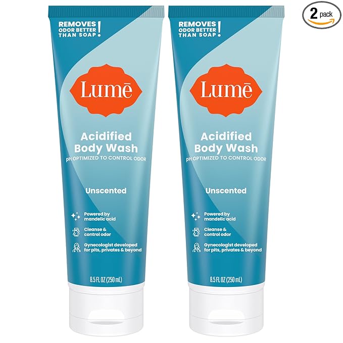 Lume Acidified Body Wash - 24 Hour Odor Control - Removes Odor Better than Soap - Moisturizing Formula - Formulated Without SLS or Parabens - OB/GYN Developed - 8.5 ounce (Pack of 2) (Unscented)