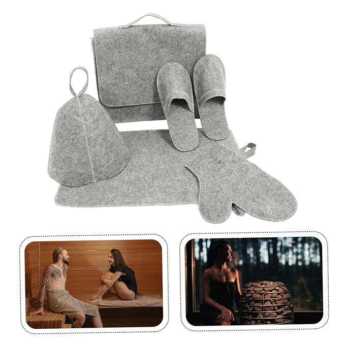 MERRYHAPY 1set Felt Sauna Hat Thick Water Absorbent Sauna Gloves Comfortable Bath Mat for Enhanced Relaxation