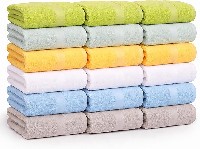 Small and Lightweight Cotton Towels Assorted Pastel Mix 24 x 40 inches Towels (18)