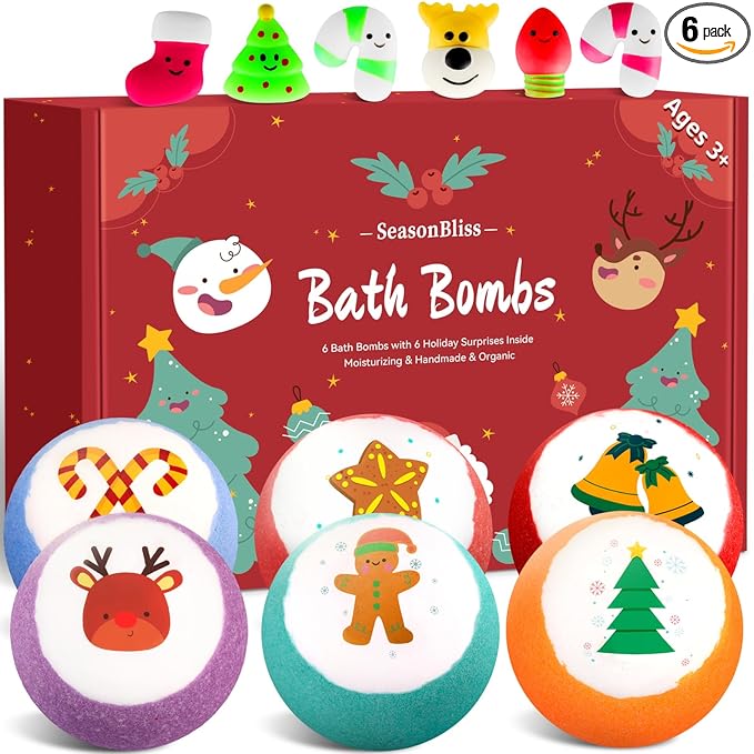 SeasonBliss Christmas Bath Bombs for Kids with Surprise Inside,Bath Bombs Sets with 6 Pack Bubble Bath Bomb for Girls and Boys, Nice Gifts for Kids
