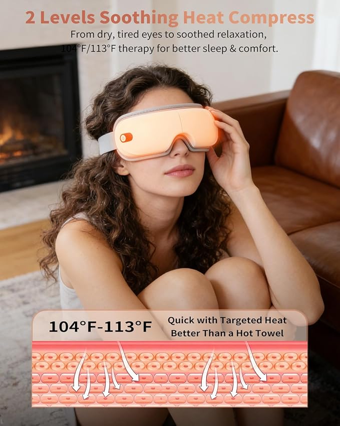 Pinailon Eye Massager with Heat, Massaging Eye Mask with Heating & Music, Facial Massager,Relaxing Eye Care Headache Massager Equipment for Migraines Relax Eyeris for Her Him