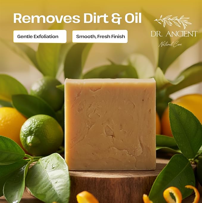 Dr.Ancient Citrus Soap Bar, Organic Soap Bars Handcrafted the Traditional Way, Natural Chemical-Free, Vegan, Used for Face Wash, Body Wash, and Hand Cleansing, Refreshing, Exfoliating