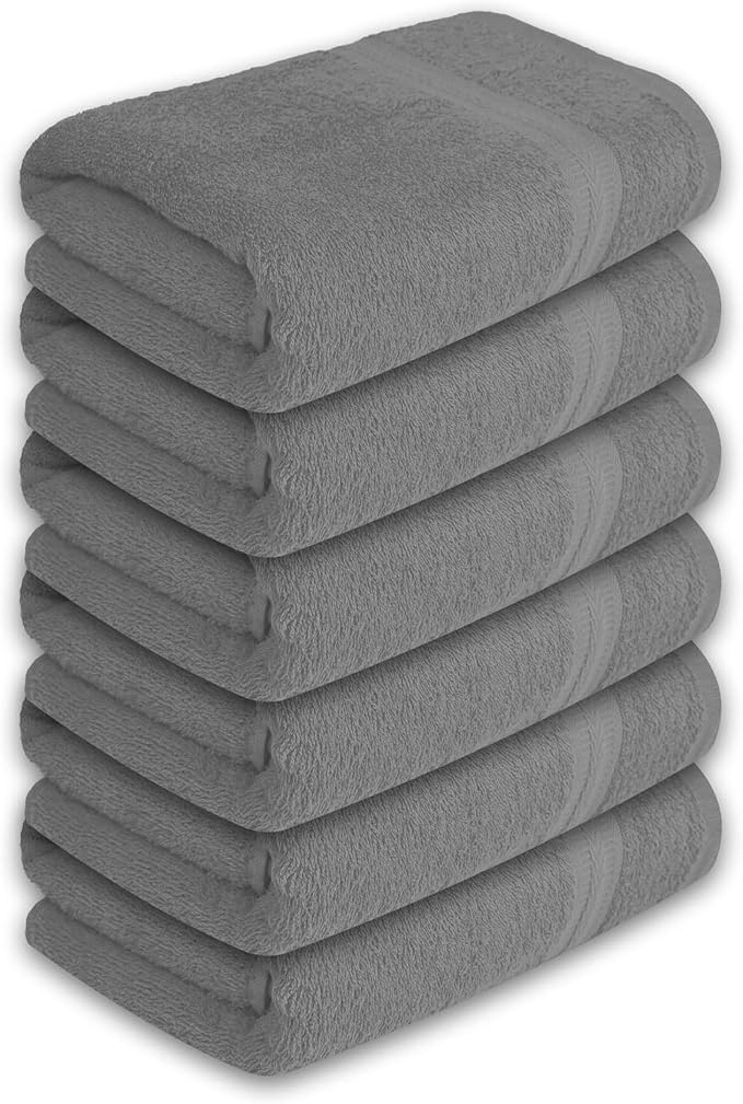 Medium Bath Towels Pack of 6 – 24x48 Inches – Soft, Quick Dry & Highly Absorbent – 100% Cotton Towels for Bathroom, Spa, Gym & Hotel – Light Grey