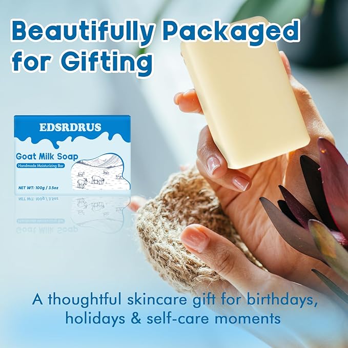 EDSRDRUS Goat Milk Soap Bars 3.5 oz, Pack of 3 – All Natural Goat’s Milk, Glycerin Soap with Avocado, Castor & Coconut Extracts, Nourishing for Sensitive Skin