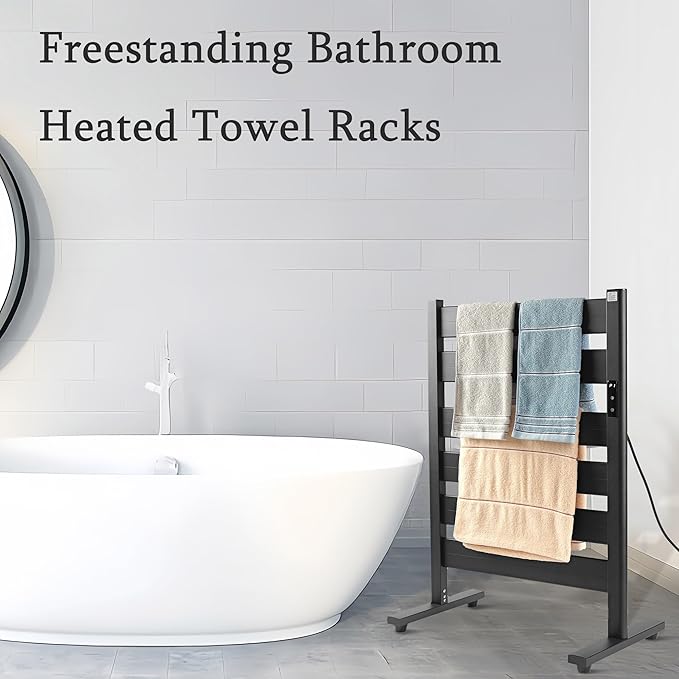 Heated Towel Racks for Bathroom, Towel Warmer Rack, 6-Bar, Upgraded Extra-Wide Heating Area, Built-in Timer and Temperature Adjustment, Large Free-Standing Heated Towel Rack，Matte Black