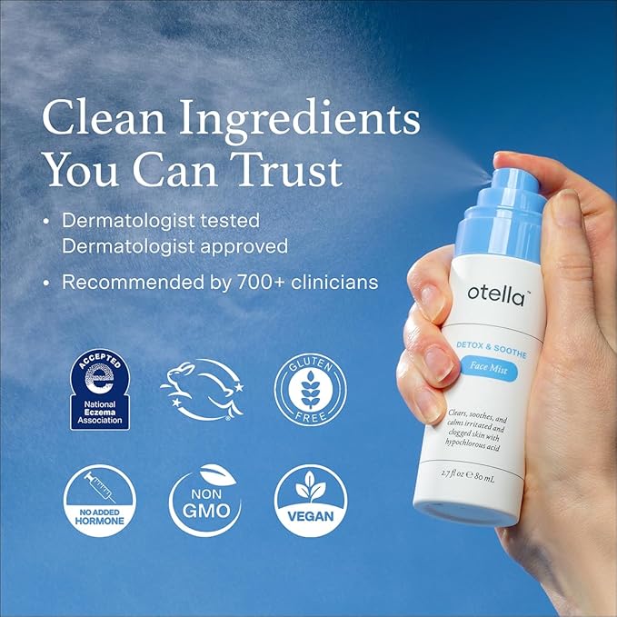 Otella Detox & Soothe Face Mist with Hypochlorous Acid .02% | 2.7 oz | Helps Reduce Redness, Irritation, Breakouts | Rosacea, Eczema, Sensitive-Skin Safe | Barrier Protecting & Skin Cleansing Toner
