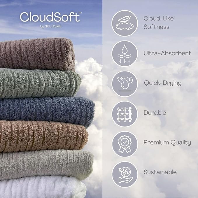 SKL Home CloudSoft Cotton Luxury 4 Pc Bath Towel Set, Oatmeal