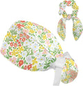 Scrub Caps Women Nursing Hats Floral Flowers with Buttons Ponytail Working Adjustable Pouch Tie Back