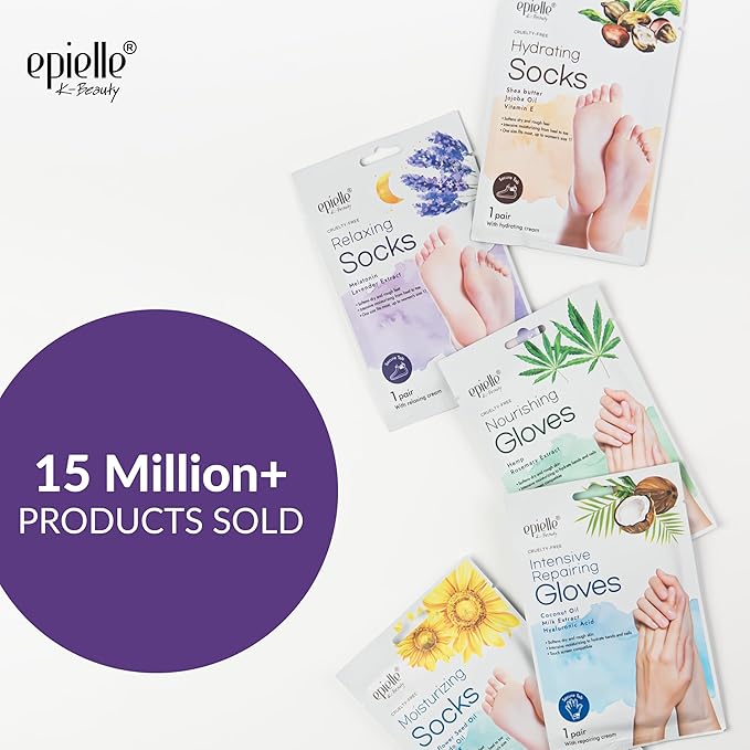 Epielle Relaxing Foot Mask 6 Pairs, Soften and Restore with Melatonin & Lavender Extract, Deep Moisturizing Socks for Dry, Cracked Feet, Self Care Gifts for Women, Spa Kit, Mothers Day Gifts
