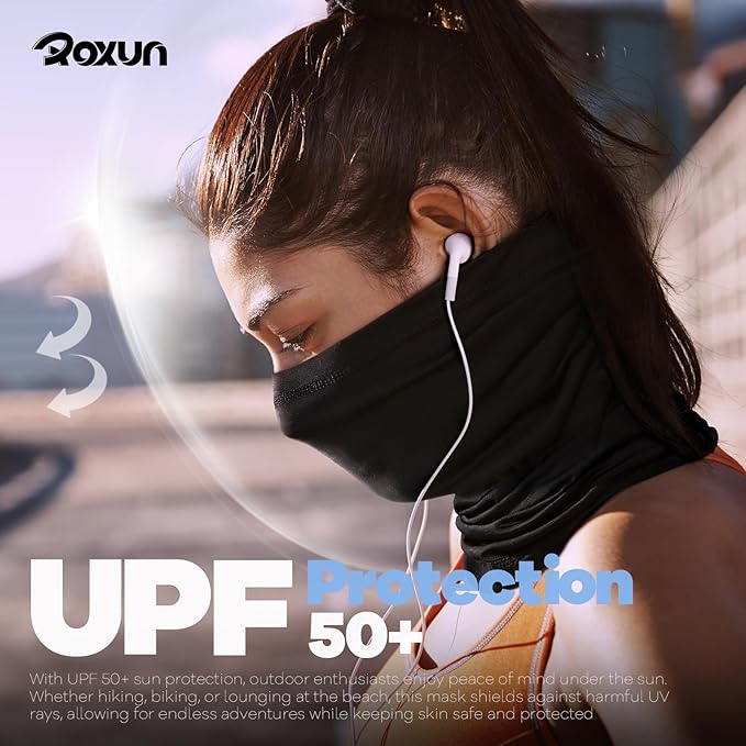 ROXUN 4 Pack Neck Gaiter, Cooling Breathable Face Mask UV Protection Scarf Hiking Bandana for Men/Women