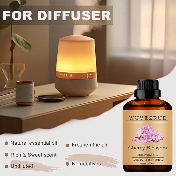Cherry Blossom Essential Oils, 240ML Pure and Natural Essential Oil for Aromatherapy Diffuser - Cherry Blossom /8 Fl Oz