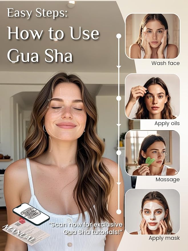 Rena Chris Gua Sha Facial Tools: Natural Jade Stone Guasha Tool for Face Acupuncture Therapy, Facial Massager for Jawline Sculpting and Puffiness Reducing (Mint Green)