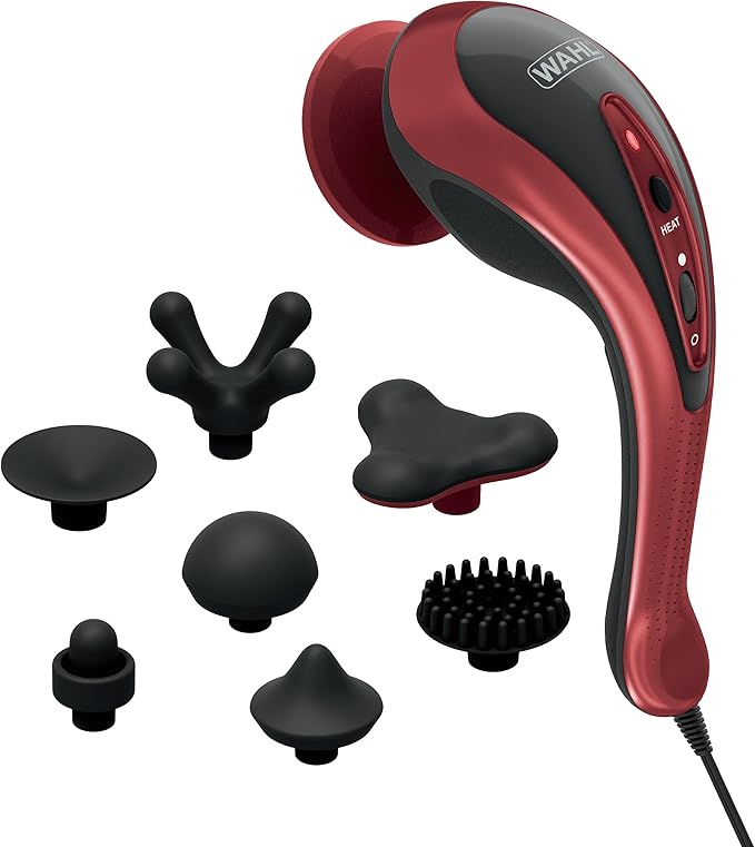Wahl Clipper Deluxe Heated Therapy Corded Handheld Rotary Massage Kit, 8 Unique Attachments for Back, Neck, Leg, Hand Massage, FSA Eligible, Model 4344