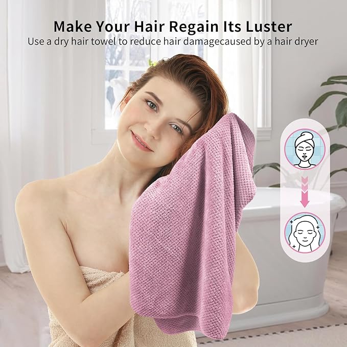 my novel things 2 Pack Extra Large Microfiber Hair Towel, 37.4" x 26.4" Towel Wrap for Women, Super Absorbent & Quick Drying Hair Towel with Elastic Strap for Curly Long Hair