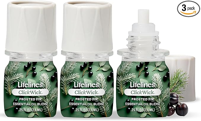 Lifelines ClickWick Essential Oil Blends for Lifelines Diffusers, 3-Pack Frosted Fir Set – Essential Oil Blend Refill for Candle, Plant & Shower Aromatherapy Diffuser – Fragrance for Diffusers
