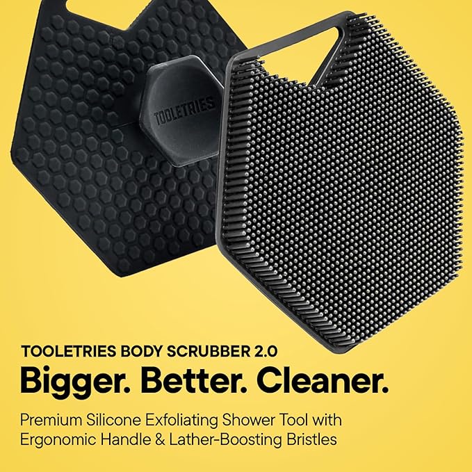 TOOLETRIES Body Scrubber 2.0 – Premium Silicone Shower Scrubber for Skin Exfoliation, Ergonomic Handle with Lather-Boosting Bristles, Quick Drying and Long-Lasting - Charcoal