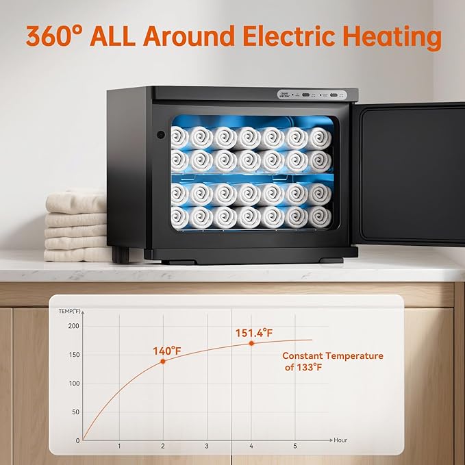 Hot Towel Warmer for Spa,2-in-1 Thermostatic Towel Heater,23L Large Capacity with Quick and All-Round Heating for Facial SPA,Beauty Salon,Esthetician and Bathroom Black