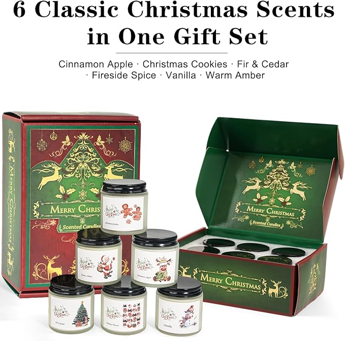 Christmas Scented Candles for Home, 6 Pack Soy Set, 21 oz Jar, Perfect Gifts for Women/Coworker/Girlfriend/Friends