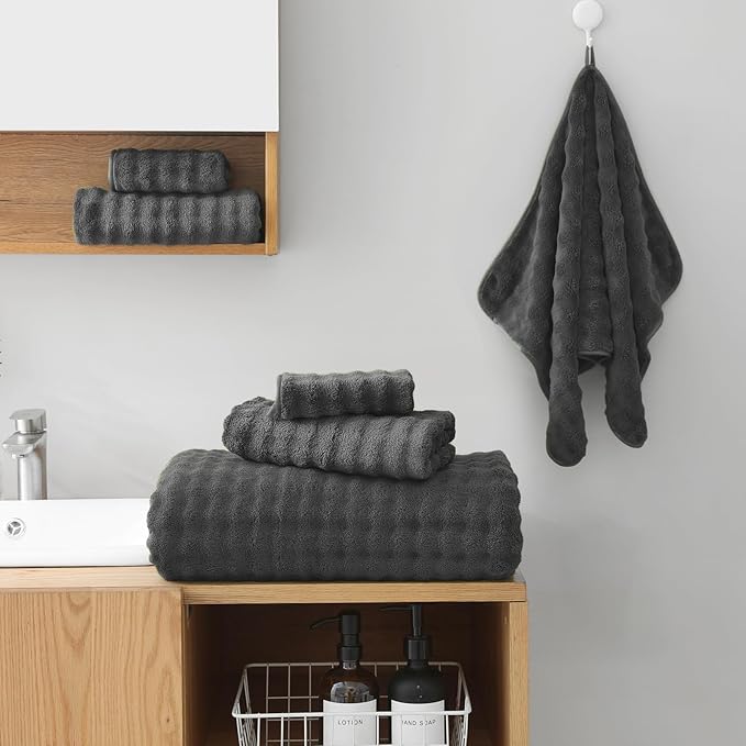 KBY Bath Towels Set 6 Piece 40x80 Inches，2 Extra Large Bath Sheets 2 Hand Towels 2 Washcloths，Highly Absorbent Quick Dry Microfiber,Ultra Soft Towel Set for Bathroom，Spa，Gym， Hotel (Charcoal Gray