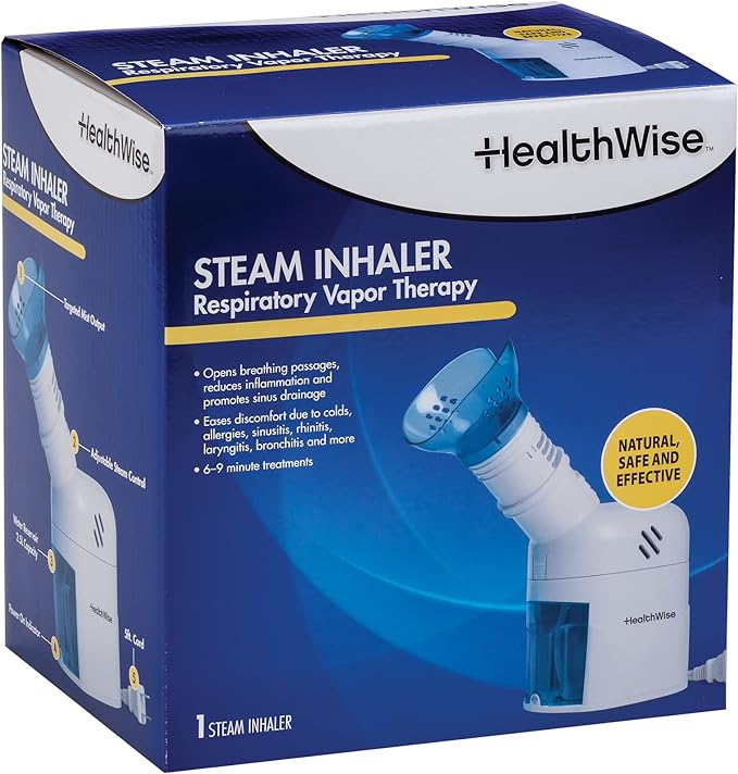 HealthWise Steam Inhaler Respiratory Vapor Therapy | Sinus Pressure, Congestion, Colds & Cough Relief | Facial Steamer, Steam Inhaler, FSA Eligible, Vaporizer or Vocal Steamer | Mask for Cleansing