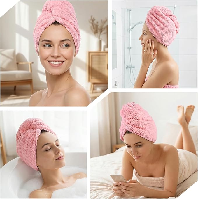 Pink Hair Towel, Large Quick Dry Microfiber Hair Towel Wrap Super Soft, Anti Frizz & Ultra Absorbent Perfect for Women with Thick, Curly, Wet Long Hairs, Extra Large 20x40 Inches