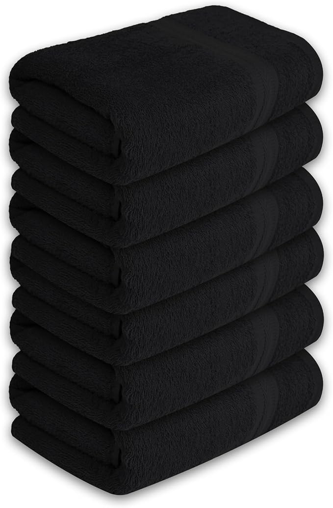 Medium Bath Towels Bulk Set of 12 – 100% Cotton Terry – 24" x 48" – Quick Dry, Soft & Highly Absorbent – Black Towels for Bathroom, Gym, Spa, Pool & Daily Use