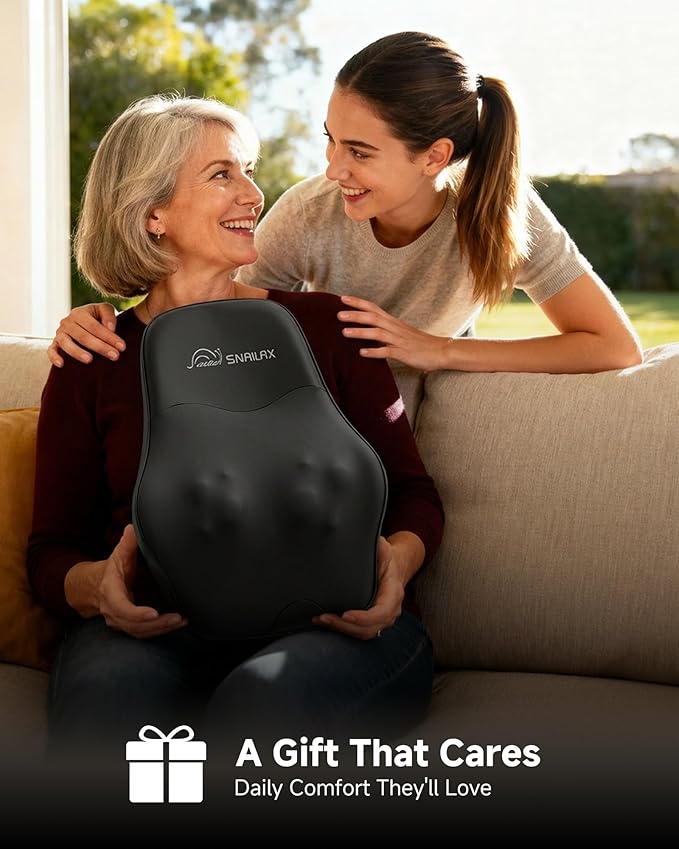 Snailax Shiatsu Back Massager with Heat, Neck Shoulder Massager for Pain Relief Deep Tissue, 4D Kneading Back Massage Pillow, 3 Speed/3 Modes Portable for Home Office Car Use