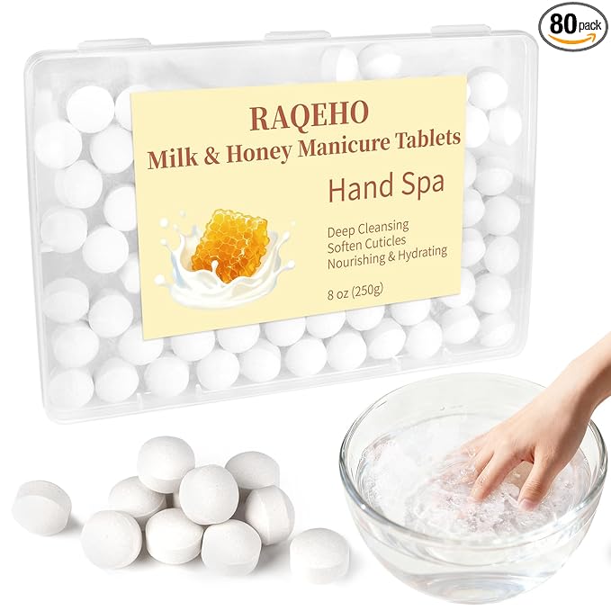 Manicure Spa Balls 8oz - Milk & Honey Soak Balls, Moisturizing Tablets, Cuticle Softener for Foot and Hand Soak Pedicure Spa Supplies Manicure Tools Nail Salon & Tavel Esenntial（80count）