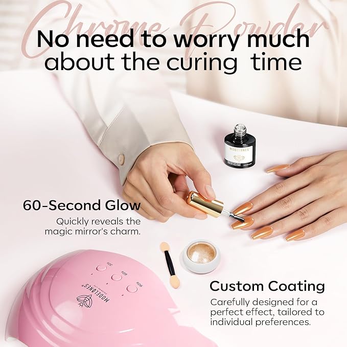 modelones Gel Top Coat for Chrome Nail Powder, Clear Mirror Gloss Metallic Finish No Wipe Gel Polish High Shine Chrom Bond Home Salon DIY Professional Long Lasting Soak Off U V Manicure Nail Art Gift