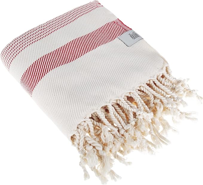 Personalized Embroidered Beach Towel | Throw Blanket, Easy Carry, Sand Free, Highly Absorbent, Quick Dry, Turkish Towels for Travel Camping Bath Sauna Beach Gym Pool Yoga SPA by Lahammam, Ege, Red