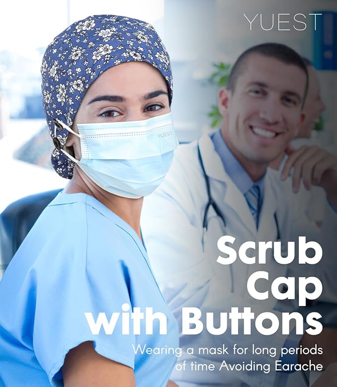 Satin Lined Scrub Caps with Buttons & Sweathand, Surgical Caps for Women