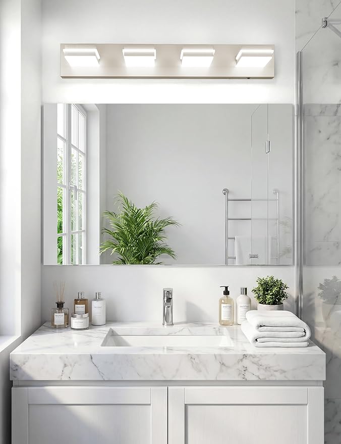 VOLISUN Modern Bathroom Vanity Light Fixtures (4-Light, 30-Inch), 5CCT Dimmable Bathroom Light Fixtures Over Mirror, 360°Rotatable Head, Brushed Nickel LED Vanity Lights for Bathroom-ETL Certificated
