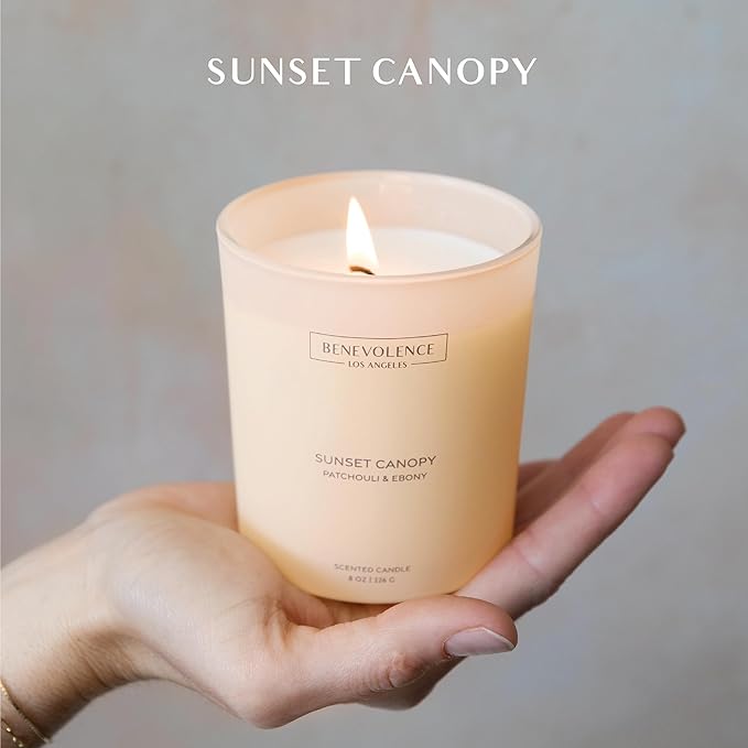 Patchouli & Ebony – Benevolence LA Scented Candle | 8oz, 45-Hour Burn | Natural Soy Wax, Cotton Wick | Warm & Grounding Home Fragrance | Malibu Sands Collection – Gift for Women & Men