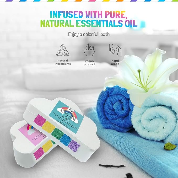 Bath Bombs for Kids - All Natural Magic Rainbow BathBombs with Organic Ingredients, Moisturizing, Vibrant Colors & Rich Bubbles, Cloud Bath Bombs, Birthday Gifts for Kids, Mothers Day Gift for Mom
