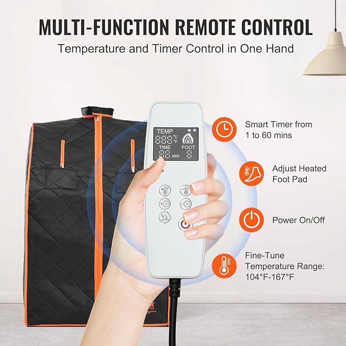 VEVOR Infrared 1050W Portable Sauna Tent Personal Sauna Kit for Home Spa, Detoxify & Soothing Heated Body Therapy, Time & Temperature Remote Control with Chair & Floor Mat, 2.2’x 2.6’x 3.2’
