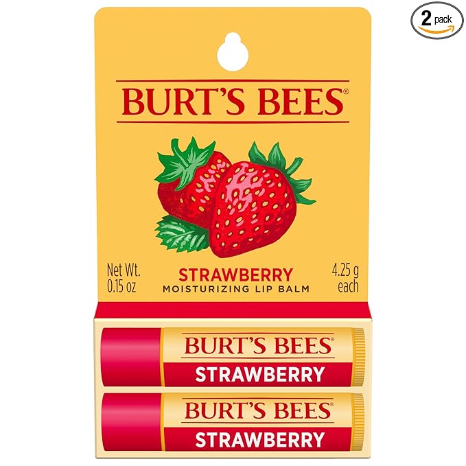 Burt's Bees Mothers Day Gifts, Lip Balm - Strawberry, Lip Moisturizer With Responsibly Sourced Beeswax, Tint-Free, Natural Origin Conditioning Treatment, 2 Tubes, 0.15 oz.