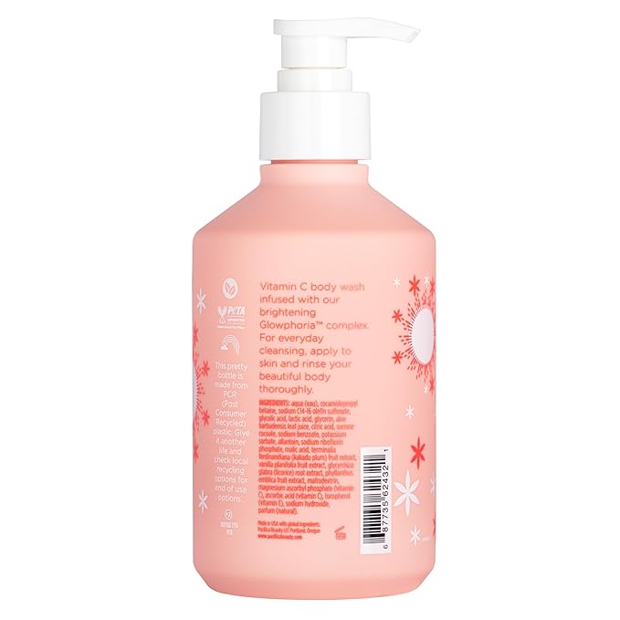 Pacifica Glow Baby Brightening Body Wash – Vitamin C & AHA Exfoliating Body Wash for Glowing Skin, Moisturizing Daily Shower Gel for Dull Dry Skin, Niacinamide & Kakadu Plum, Vegan, 10 oz