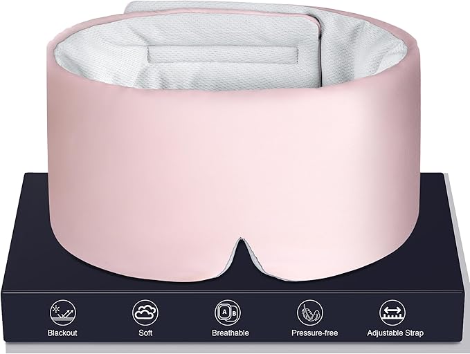 LOVE EYE Dual Side Sleep Mask,Ice Silk Eye Sleeping Mask & Blindfold with Adjustable Strap,Warm and Cool Side Total Blackout Eye Covers for Women Men Sleep Travel Nap (Pink)