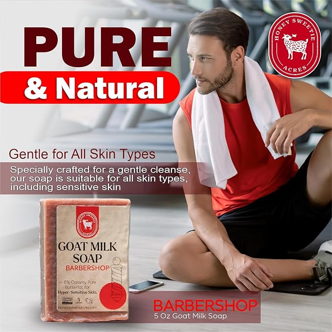 Honey Sweetie Acres Barbershop Goat Milk Soap - Handmade 5 oz Bar, Made with Natural Ingredients, Moisturizing & Gentle, Made in the USA