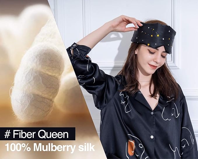 Fleur&Yang Silk Sleep Mask, Adjustable Blackout Sleeping Mask for Men Women, Soft Breathable 100% Mulberry Silk Fabric, Cooling Eye Cover Blindfold for DeepSleep or Meditationc(Starlight)