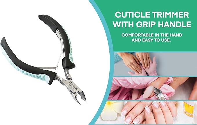 Cuticle Trimmer with Non-Slip Grip Handle Professional Stainless Steel Cuticle Cutter Sharp Blades Double Spring Cuticle Nippers for Nail Care Pedicure Manicure Nail Tools (Green-Black)