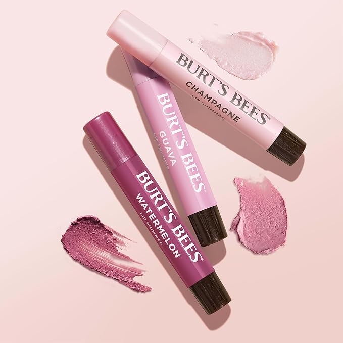 Burt's Bees Lip Shimmer Pink Collection, Tinted Lip Balm Stick, Moisturizing for All Day Hydration with Natural Glowy Pigmented Finish & Buildable Color, 3 Shades; Value Pack, 3 Tubes x 0.09 Oz