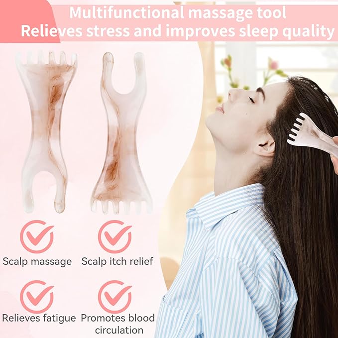 2 Pcs Head Massager Scalp Massager Tool, Six Claw Massage Comb, Multi-Functional Manual Gua Sha Tools Therapy Comb for Relieve Fatigue and Relax the Body（Gray）