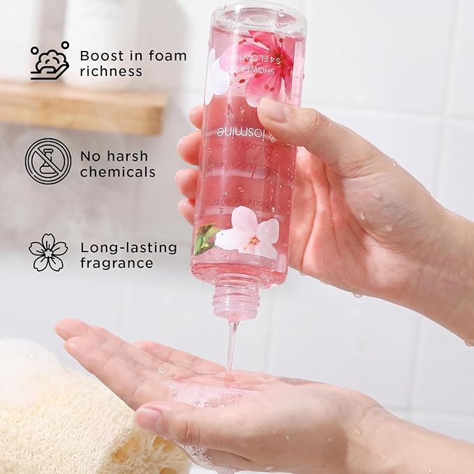 Body & Earth Spa Gifts for Women Self Care Kit - 8pcs Cherry Blossom & Jasmine Bath Sets for Women, Birthday, Mother's Day Gift Baskets for Mother, Wife, Girlfriends