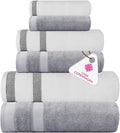 CASA COPENHAGEN Solitaire 6Pcs 100% Egyptian Cotton Large Designer Towels Gift Set- Grey Violet - White, 600GSM, 2Bath 2Hand 2Washcloths, Bath Towels for Bathroom Set for Women & Men