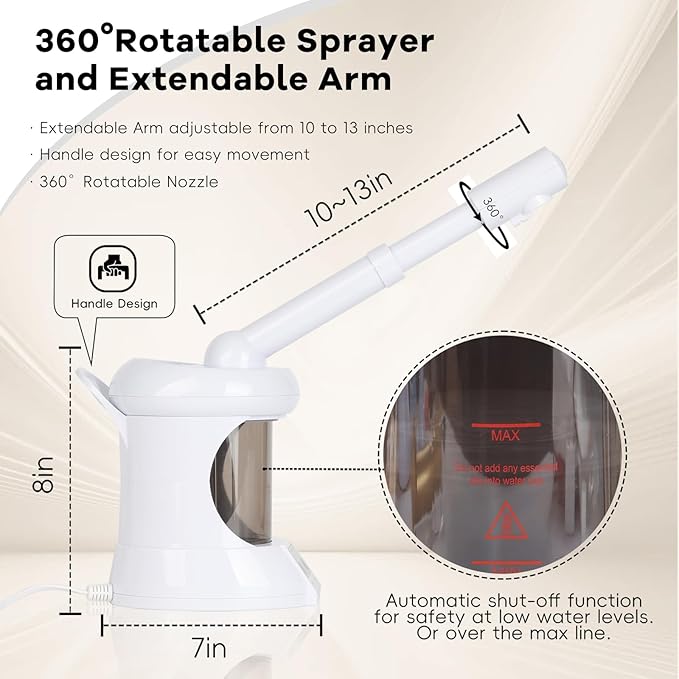 Table Facial Steamer, Face Steamer with Extendable Arm Nano Ionic Steamer for Home Salon Spa or Personal Care