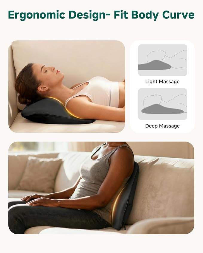 Snailax Shiatsu Back Massager with Heat, Neck Shoulder Massager for Pain Relief Deep Tissue, 4D Kneading Back Massage Pillow, 3 Speed/3 Modes Portable for Home Office Car Use